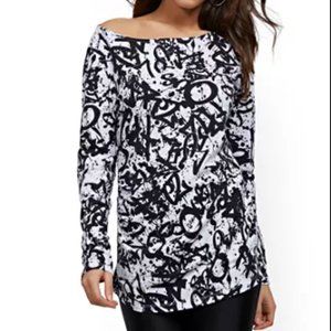 Graffiti-Print Ruched Bateau-Neck Top
